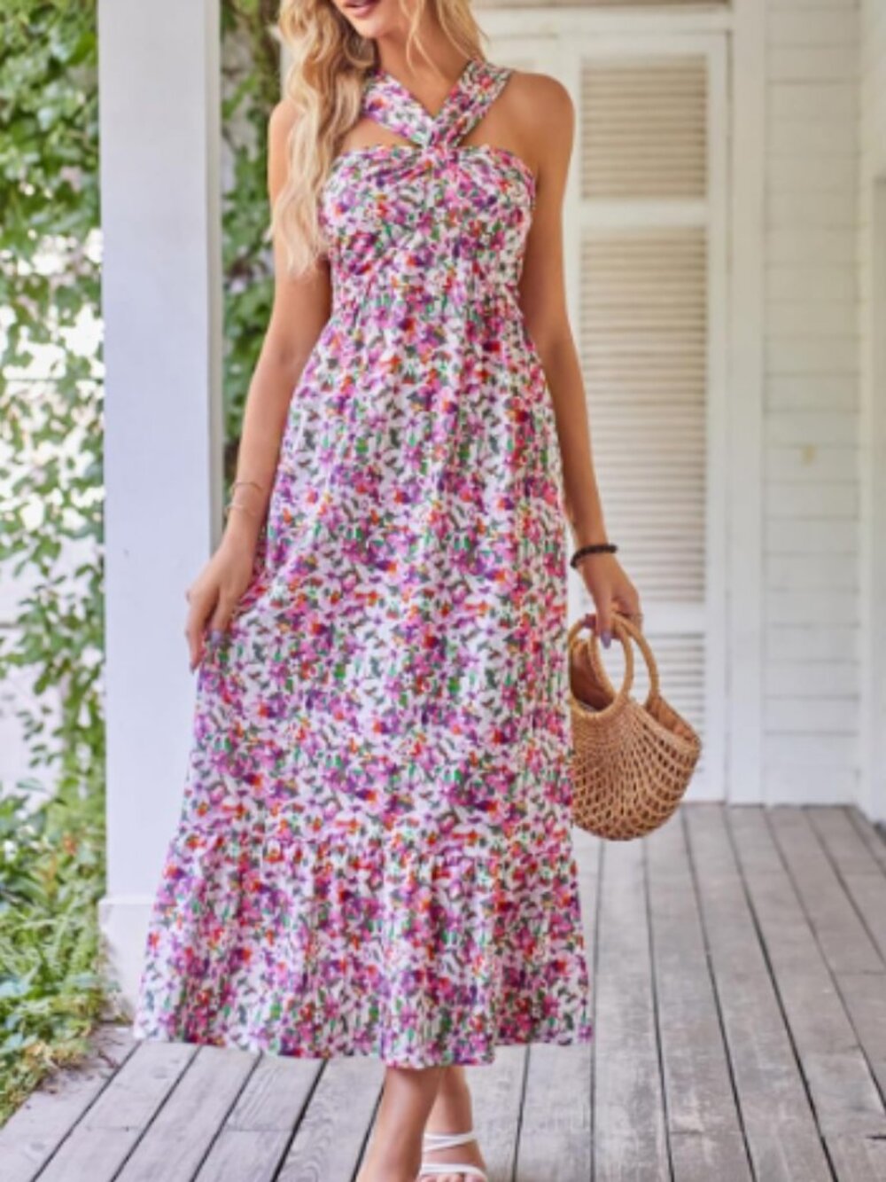 Grace Karin Floral Twist Front Maxi Dress Cottagecore Garden Party Winery Size S